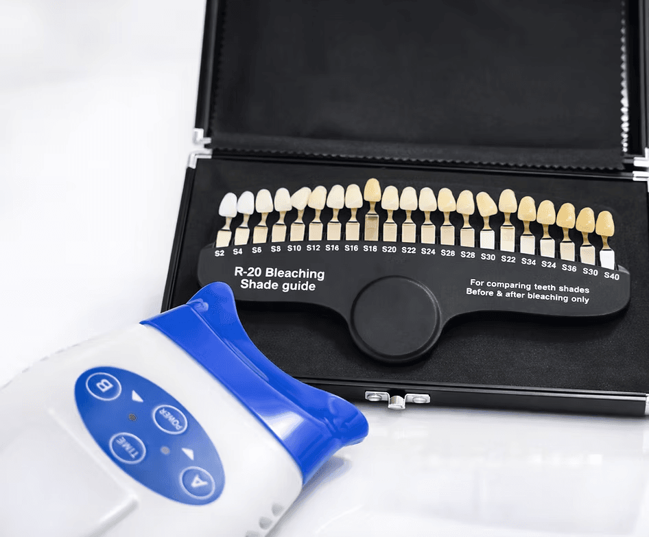 R-20 bleaching shade guide and cosmetic teeth brightening equipment used by Brightened By Dee